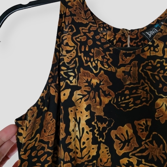VINTAGE JAVA LAVA Tribal Tropical Floral Sun Dress Black & Brown - Picture 4 of 13